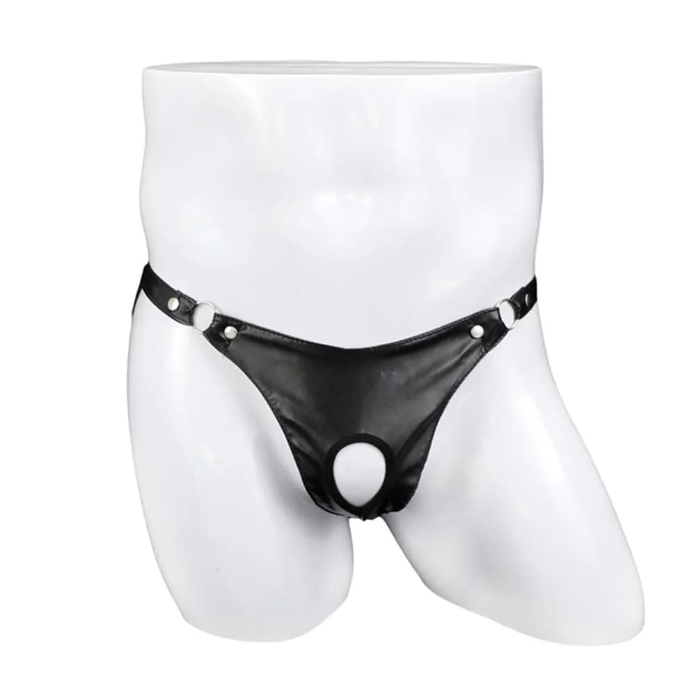 Perizoma in pelle perizoma per uomo Sexy Butt Hollow G String con anello in metallo intimo Gay Sexy slip mutande uomo erotico Lingeri