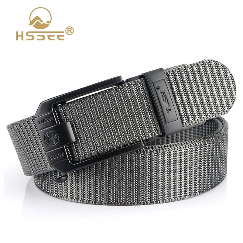 HSSEE Nuova cintura casual per uomo, cintura tattica all'aperto in nylon stretto da 3 mm, cintura automatica in metallo con fibbia in vita cintura maschio regalo