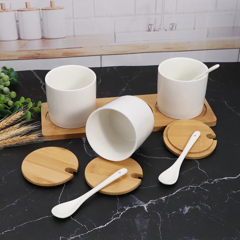 3 pz/set Nordic Home Creativo Barattoli di Condimento In Ceramica Saliera Scatola di Spezie Con Coperchio Condimento Zucchero Conservazione Accessori Da Cucina