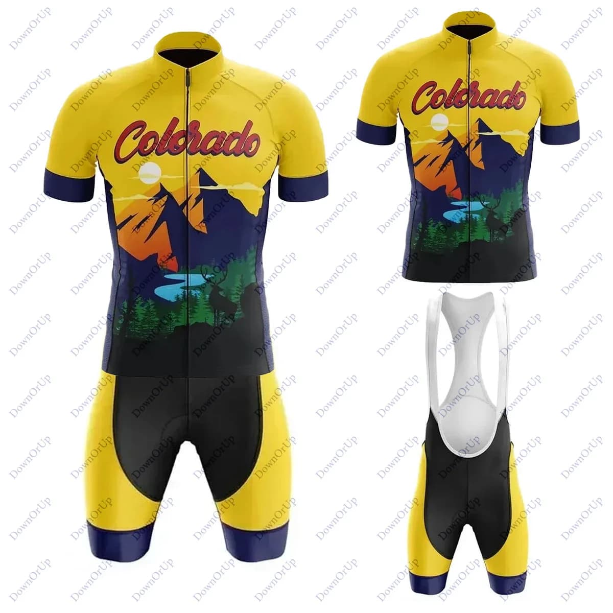 Colorado Summer Men's Cycling Jerse Set Breathable MTB Bicycle Uniform Sleeve Bike Clothing Kit Cycling Shorts with Braces Team