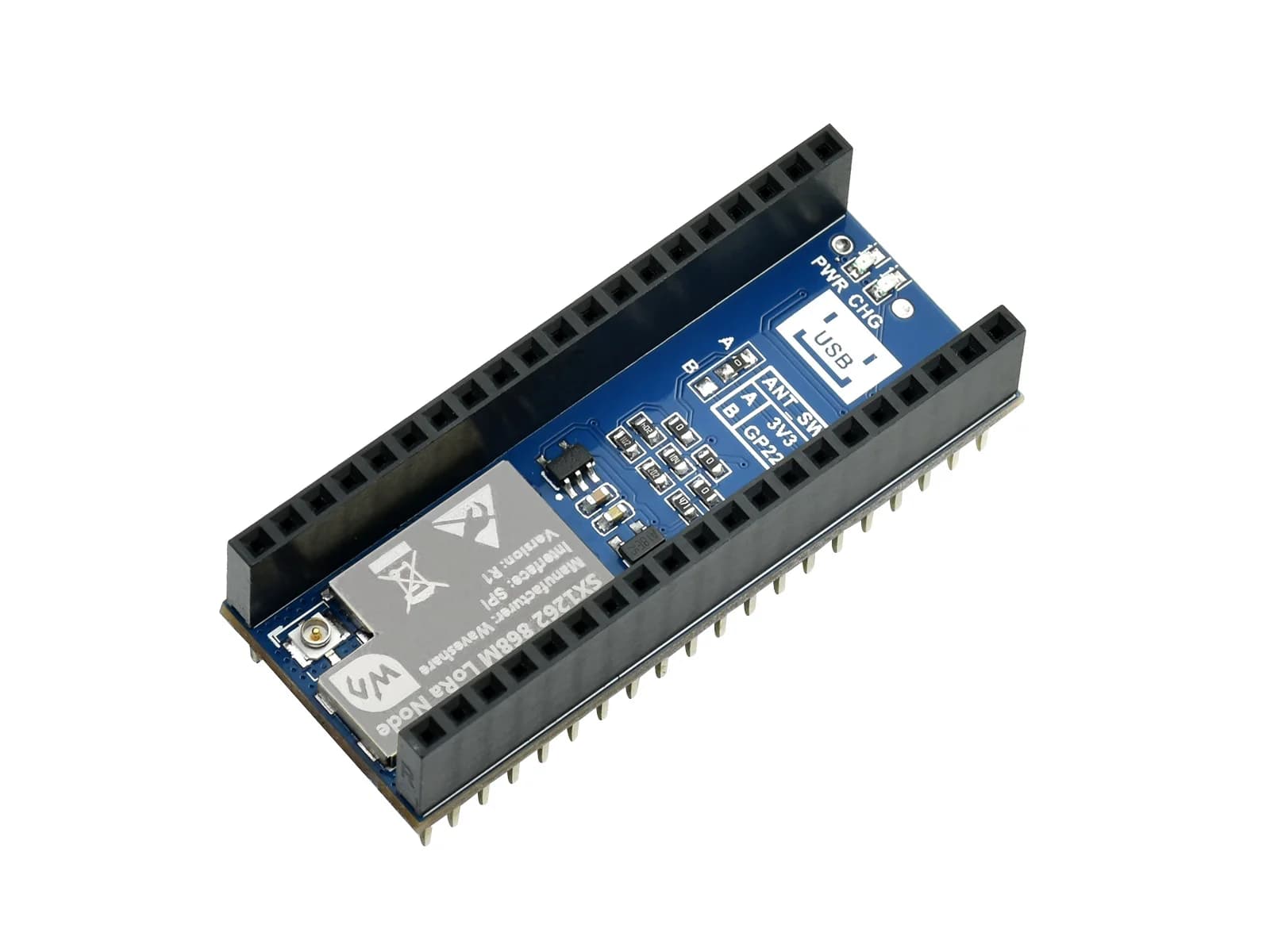 LoRa SX1262 node module for Raspberry Pi Pico, version 433M/868M/915M, lorux protocol support, supports RPi Pico series cards