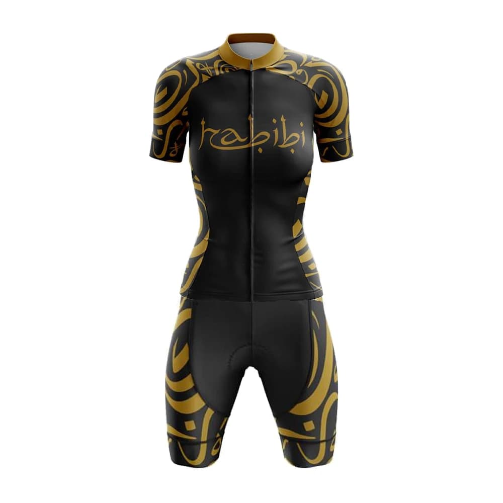 HABIBI Black Cycling Jersey Women's Set Shorts with Short Sleeved Chicks Breathable Gel Pad Bike Jersey Suit Ropa Mujer
