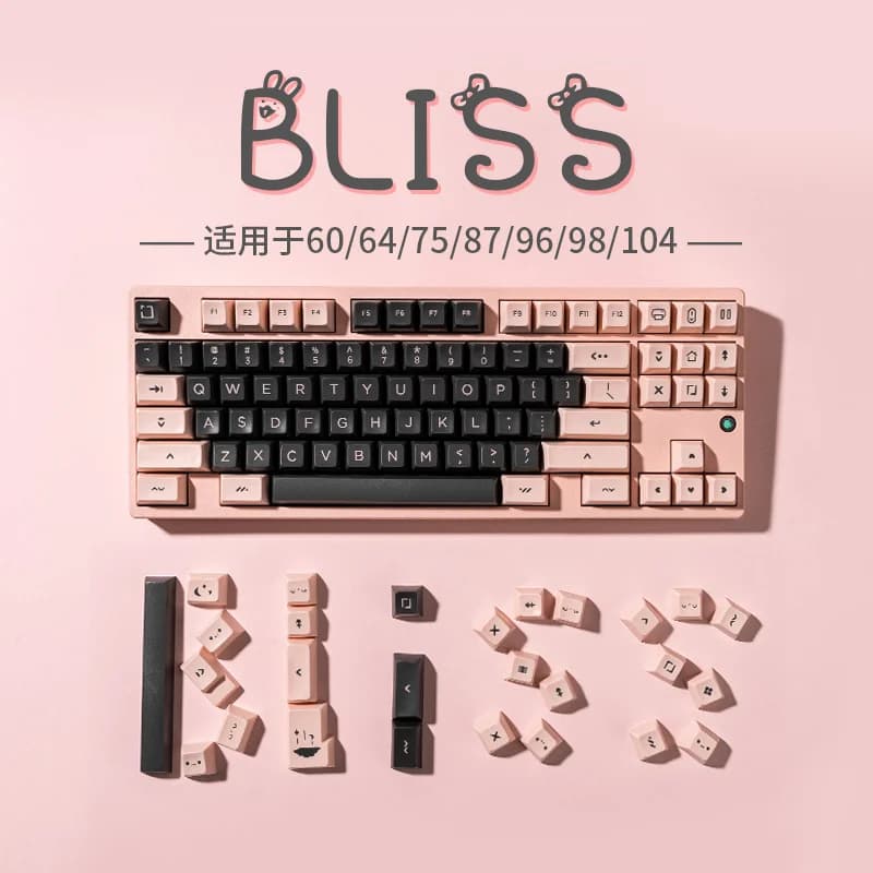 1 Set MeetKey Bliss Keycaps ABS SA Profile Keycap SP Clone Black Pink Key Caps For MX Switch Mechanical Keyboard