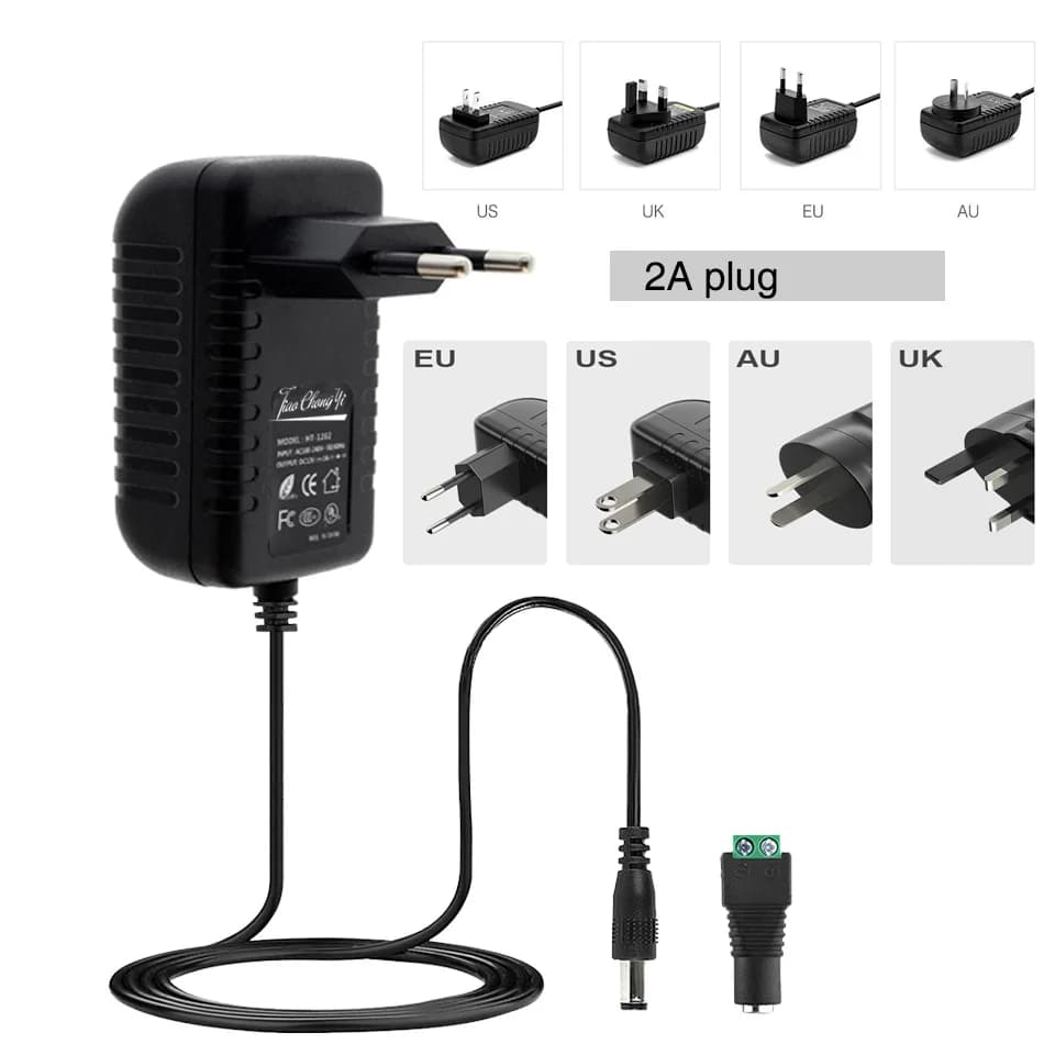 Adattatore convertitore di potenza 12V 2A 24W Alimentazione EU US UK AU Spina AC 100-240V a DC12V Trasformatore di illuminazioneCaricatore per luce di striscia LED