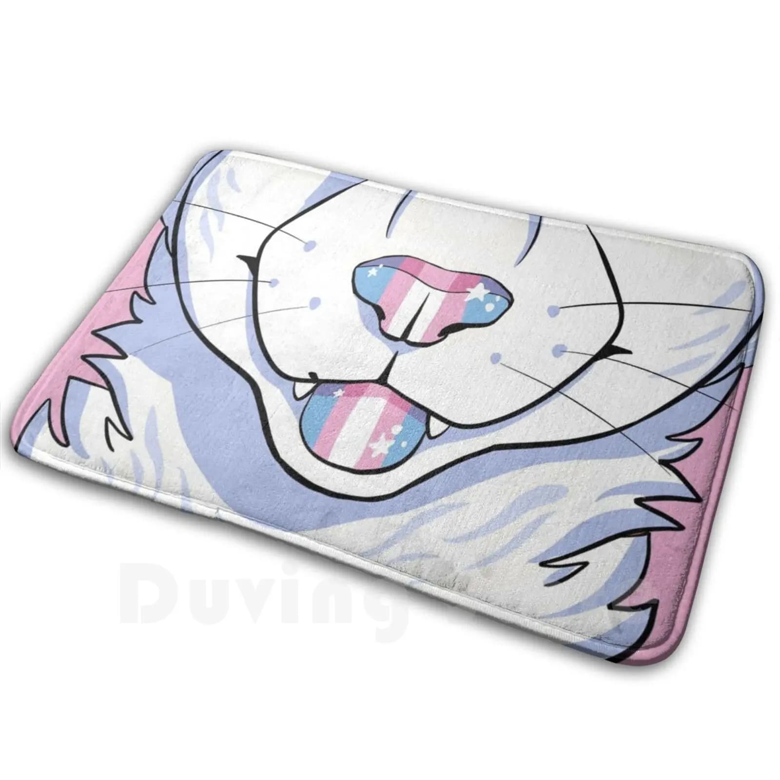Trans Pride Bianco Felino Tappeto Tappetino Tappeto Cuscino Morbido Arcobaleno Orgoglio Gatto Polvere Volpe Peloso Felino Leone Tigre Bianco Trans