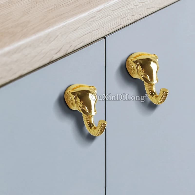 NUOVO 10 PZ Ottone Puro Francese Elefante Naso Maniglie Per Mobili Ganci Retro Maniglie Del Cassetto Armadio Guardaroba Cucina Mobile TV Tira