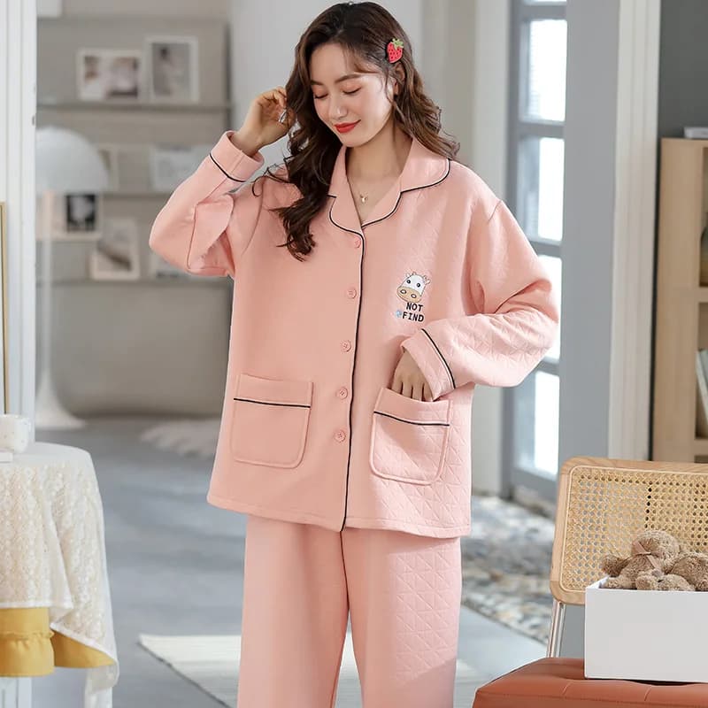 Autumn Winter Cotton Quilted Women's Pyjamas Big Yards M-5XL Pajamas Set Casual Female Sleepwear Pyjamas Night Pijamas Homewear