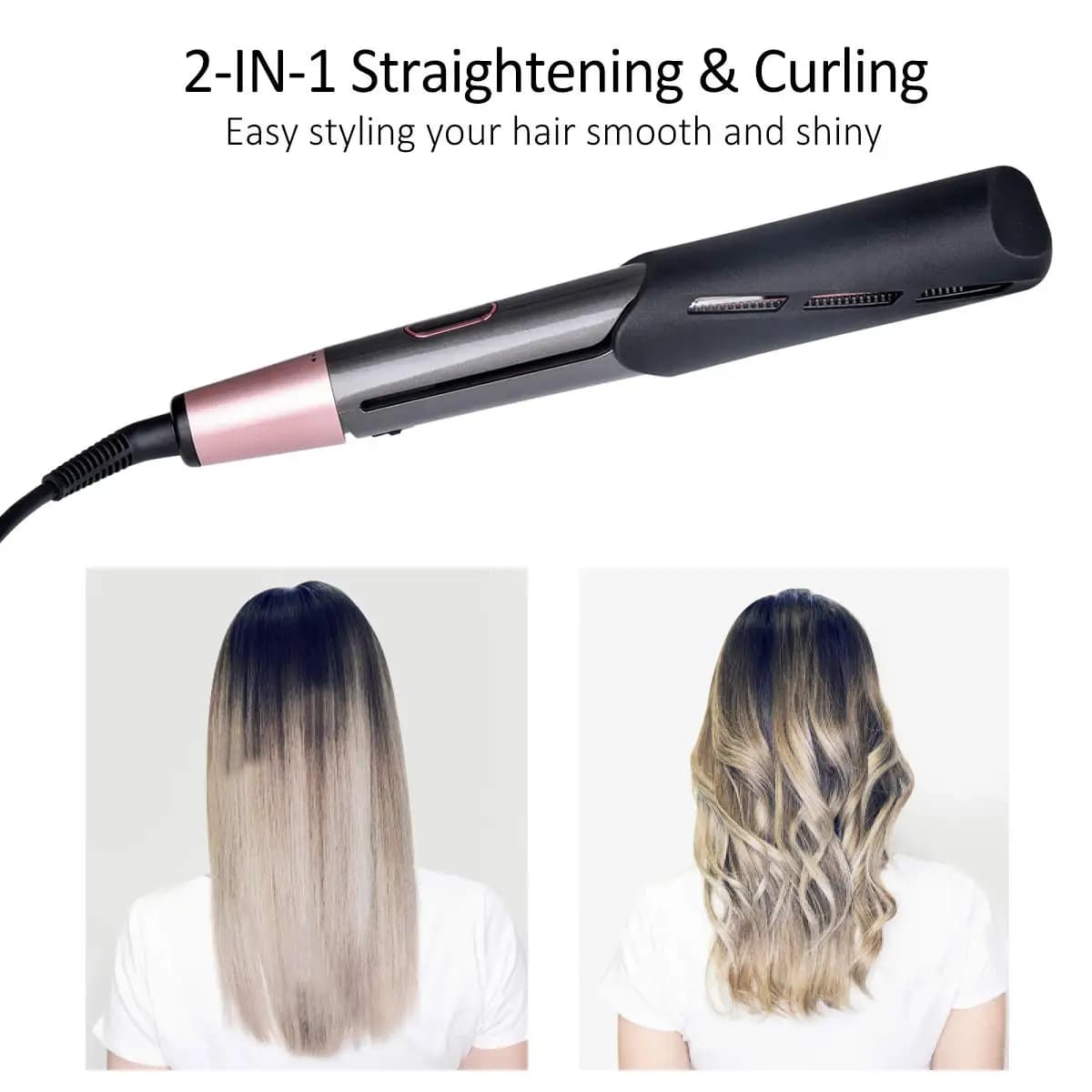 Piastra Professionale 2 in 1 per Capelli: Arricciacapelli a Spirale e Piastra Lisciante con Tecnologia Ionica