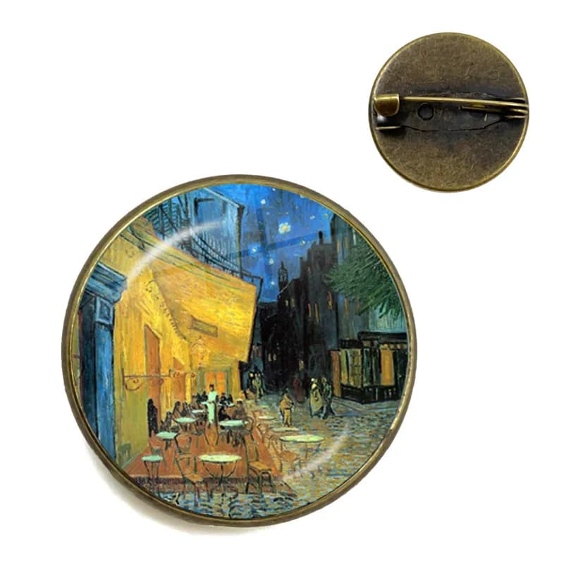 Van Gogh Night Star Sunflowers 20mm Glass Cabochon Cupola Monili School Bag Bronze Spills For Women Men