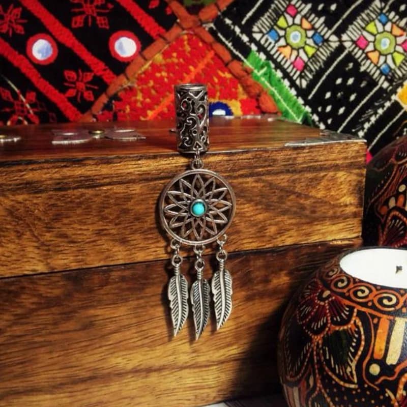 1 Dreadlock Bead Featuring Dreamcatcher and Feathers Charm