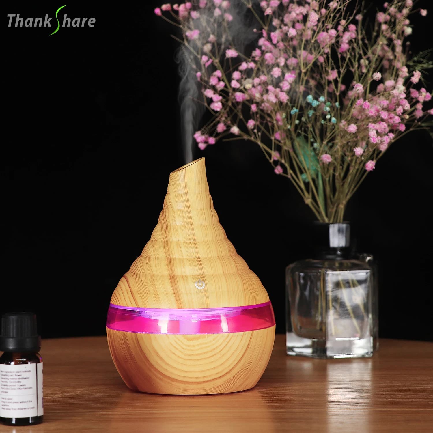 Umidificatore elettrico Diffusore di olio essenziale di aroma Grano di legno ad ultrasuoni 300ML Umidificatore USB Mini Mist Maker Luce a LED