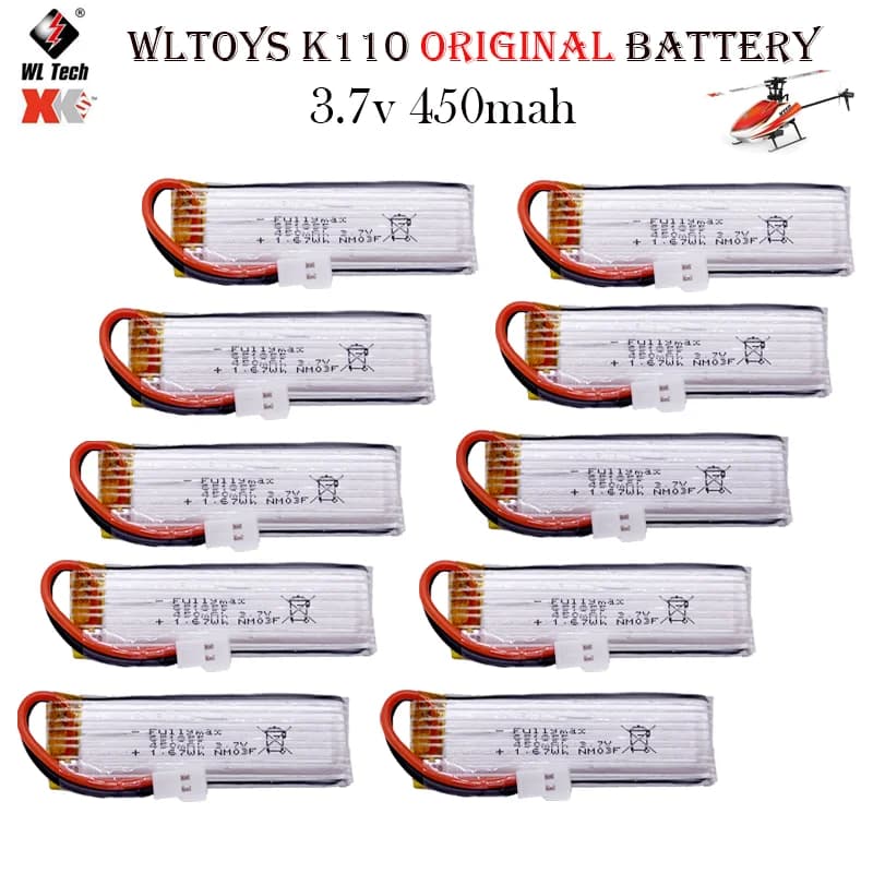 Batteria originale Wltoys K110 K110s batteria 3.7V 450mAh 1S RC elicottero con spina ph2.54 per parti XK K110 V977 V930 RC