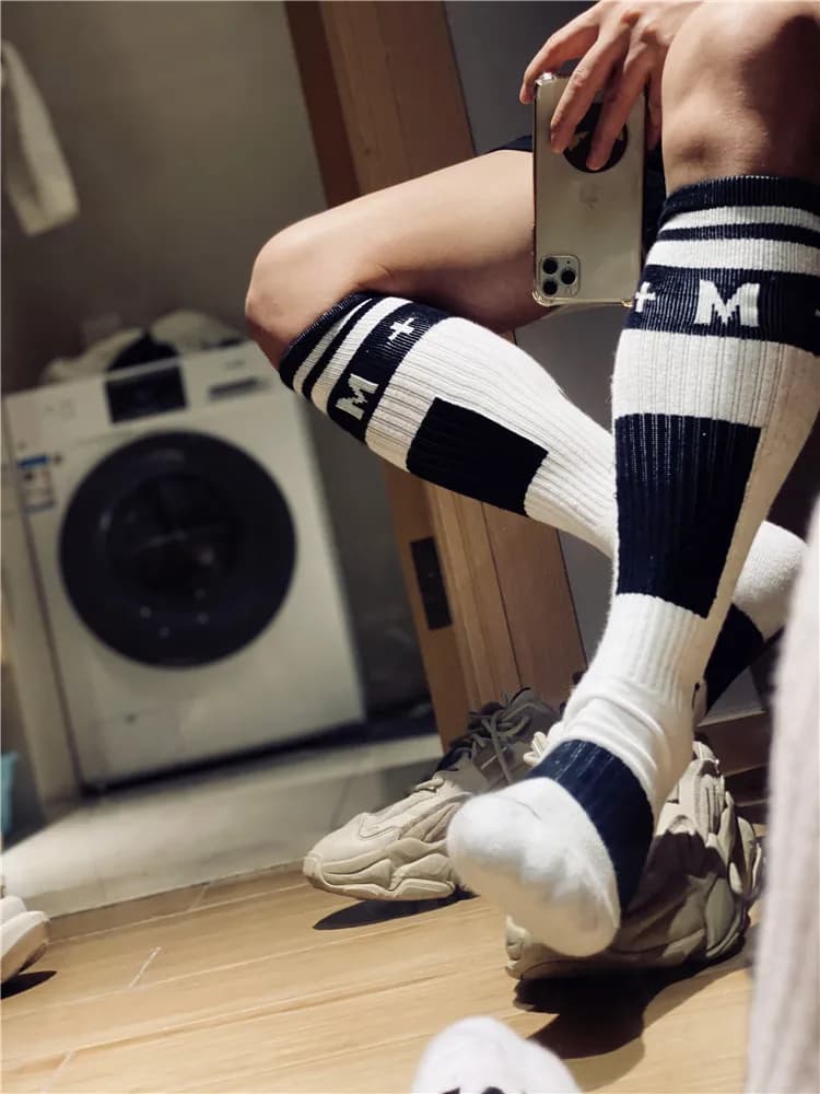 New Design Men Socks Fashion Male Gay Top Vers Bottom Socks Comfortable Football Sports Long Tube Cosplay Stocking Sock