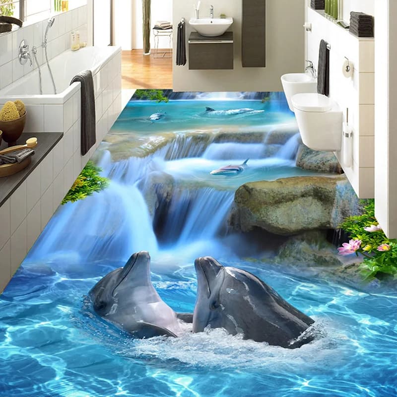Foto personalizzata Delfino 3D Pavimenti In Sticker Murale Carta Da Parati Bagno Soggiorno PVC di Auto-Adesivo Pavimento Impermeabile Decorazione Della Parete Della Pittura