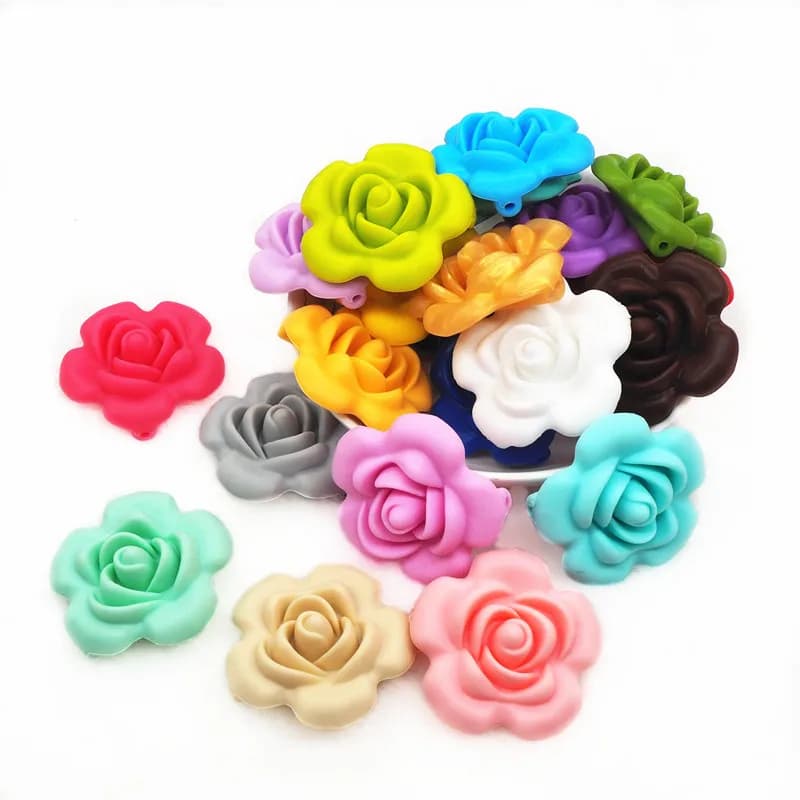 Chengkai 50PCS Silicone Fiore di Rosa Perline FAI DA TE Bambino Ciuccio Manichino Dentizione Masticabile Gioielli Infermieristici Ciondolo Massaggiagengive Giocattolo Bead