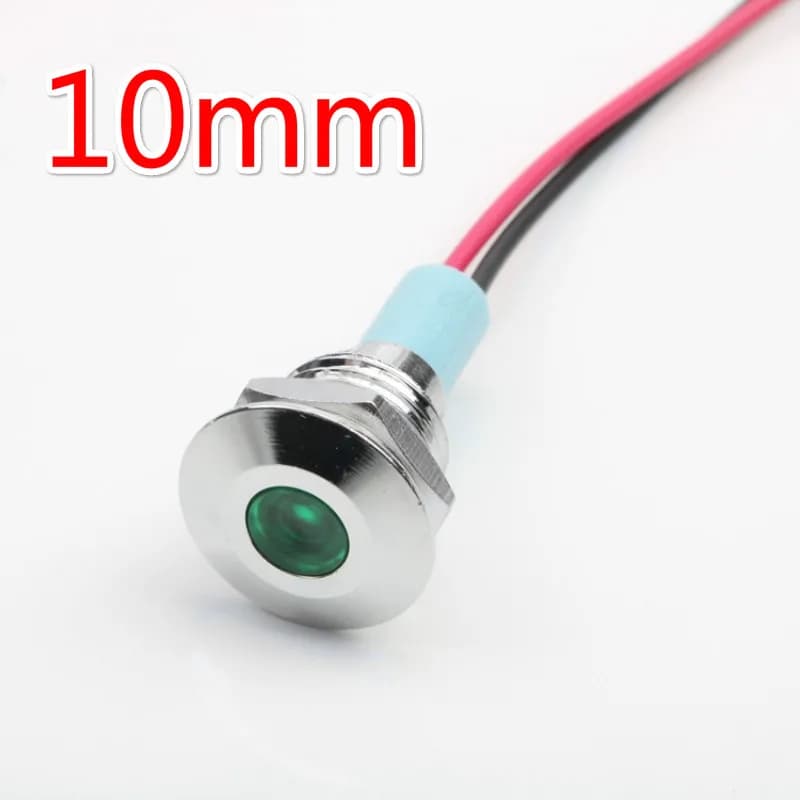 1 pz 10mm 6V 12V 24V 220v testa piatta LED indicatore luminoso in metallo 10mm lampada di segnalazione impermeabile con filo rosso giallo blu verde bianco