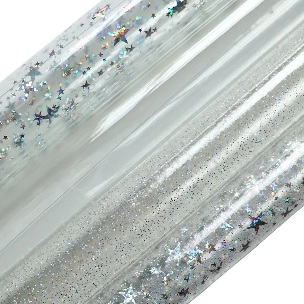 30/50x120cm Clear Ultra-Transparent White Glitter Powder Stars PVC Film Jelly Faux Leather Fabric ForBags Craft BH048