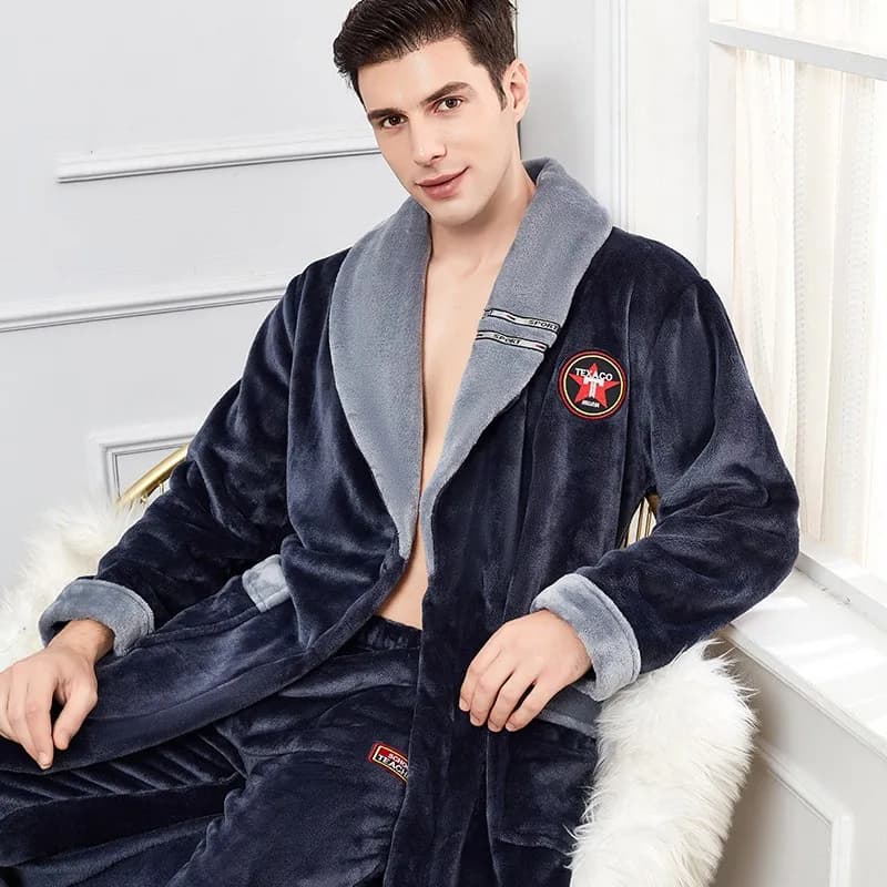 Autunno Inverno Caldo Indumenti Da Notte Maschili di Grandi Dimensioni di Flanella Da Uomo Veste Da Notte di Spessore Lungo Accappatoio Camicia Da Notte Pigiama Casual Abbigliamento Per La Casa