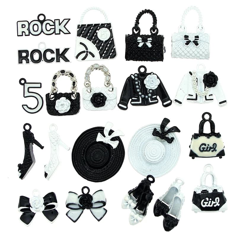 10pcs vernice Spray Set vestiti borsa cappello scarpe alte fiocco smalto Charms ciondolo in metallo orecchino accessori moda gioielli fai da te
