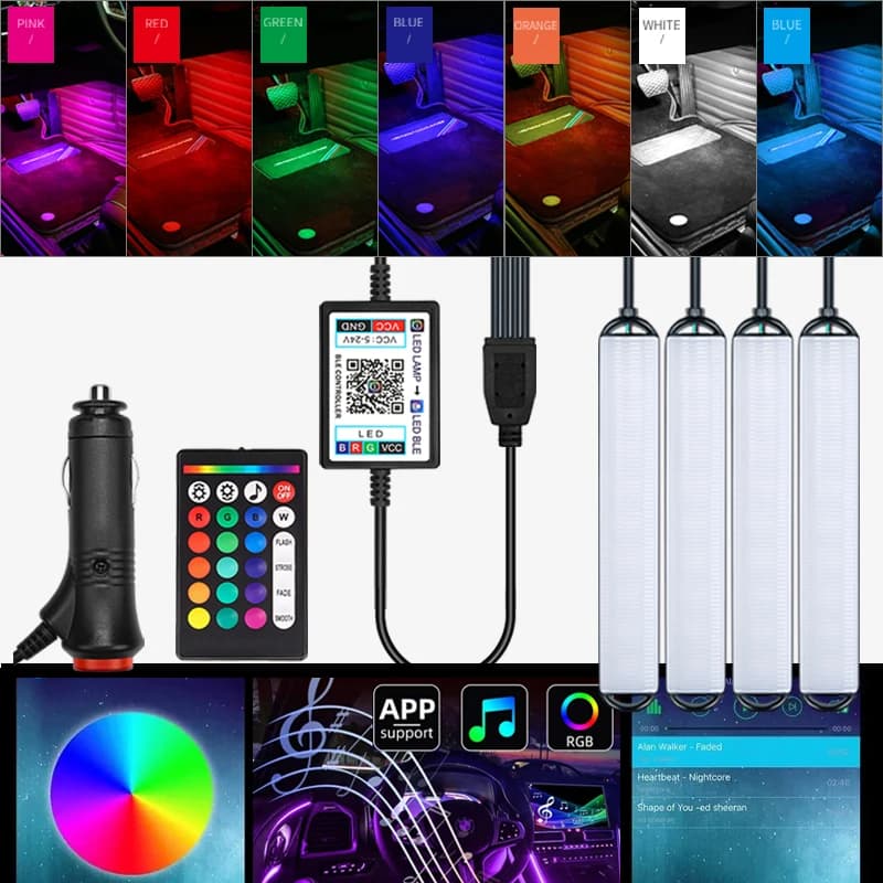 Lampadine Decorative per lo Styling dell'auto luce interna a LED lampade ambientali impermeabili APP remota senza fili controllo musicale luci di striscia RGB automatiche