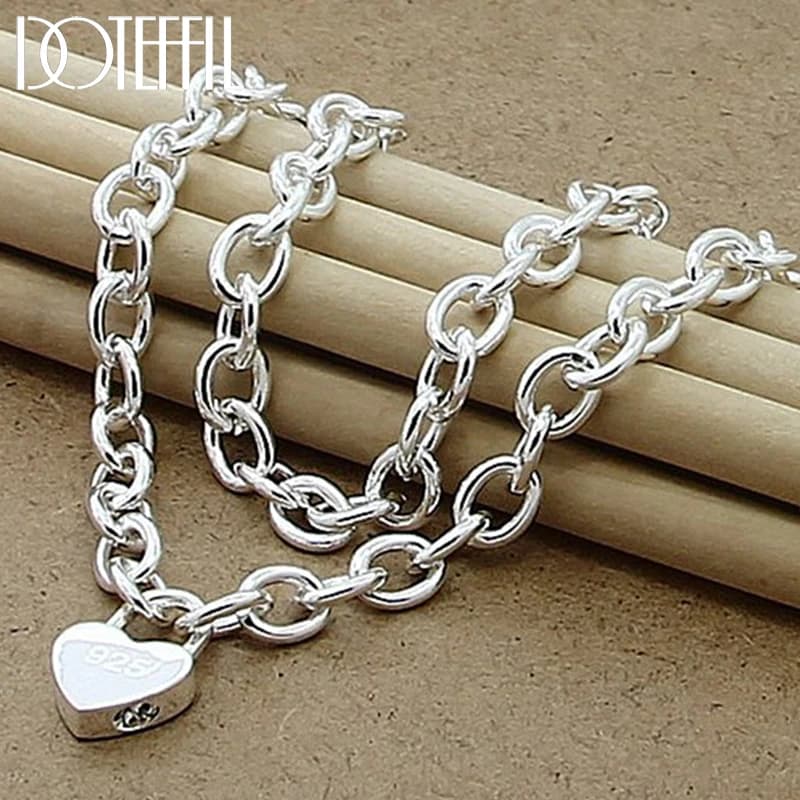 DOTEFFIL Collana con ciondolo a forma di cuore in argento sterling 925, catena da 18 pollici per gioielli di moda per fidanzamento di nozze da donna