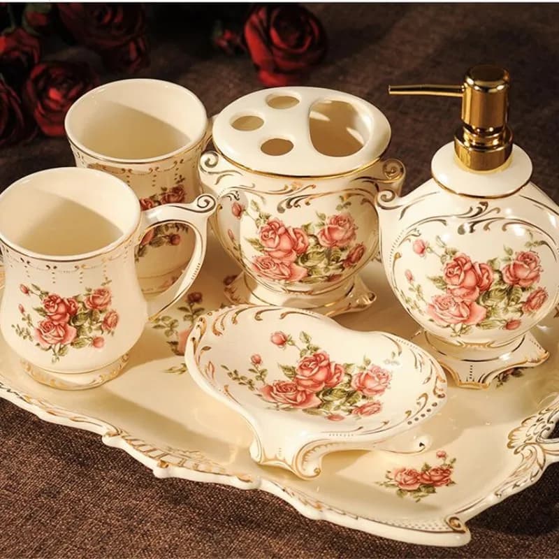 Bagno Sanitari Ware Set di Ceramica di Lavaggio Suite Titolare Spazzolino Da Denti Tazza di lavaggio Dispenser di Sapone Spazzolino Da Denti Supporto di Articoli Per La Casa