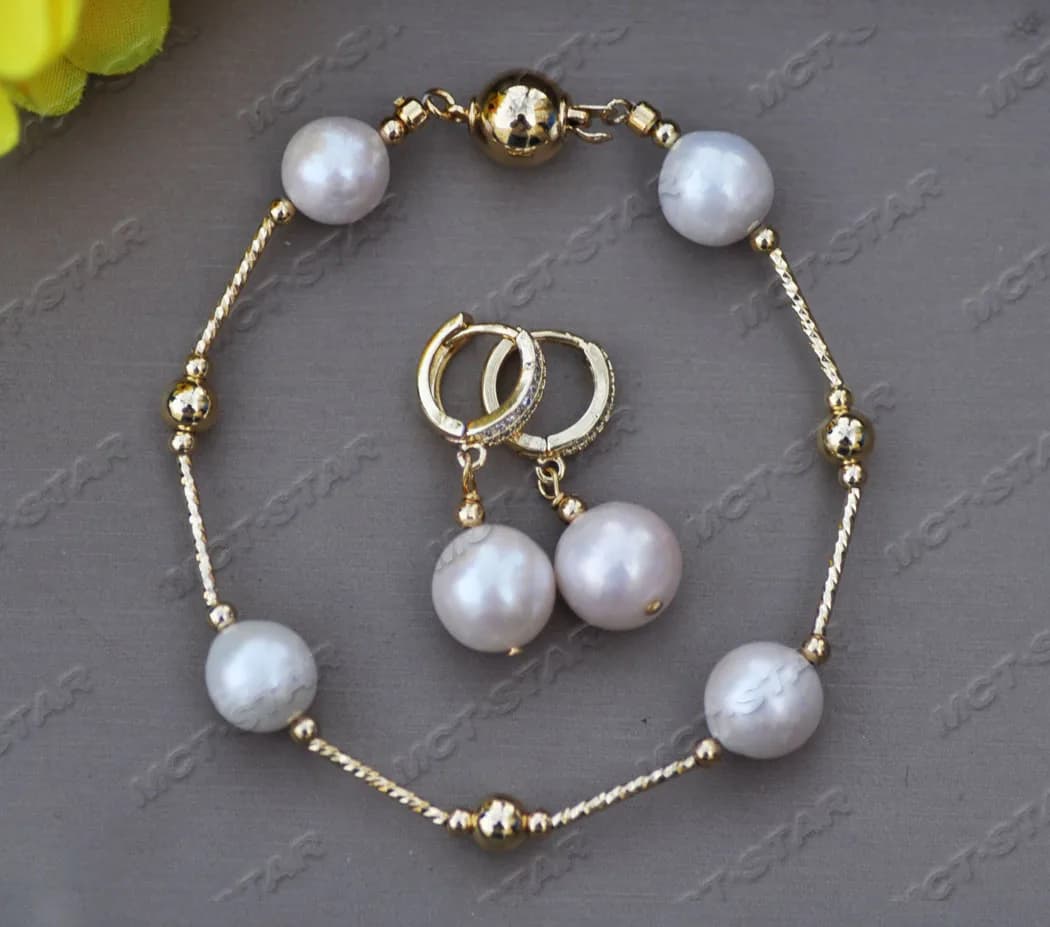 Z11681 Tutti i set orecchini con bracciale e collana di perle KESHI Edison rotonde bianche da 13 mm