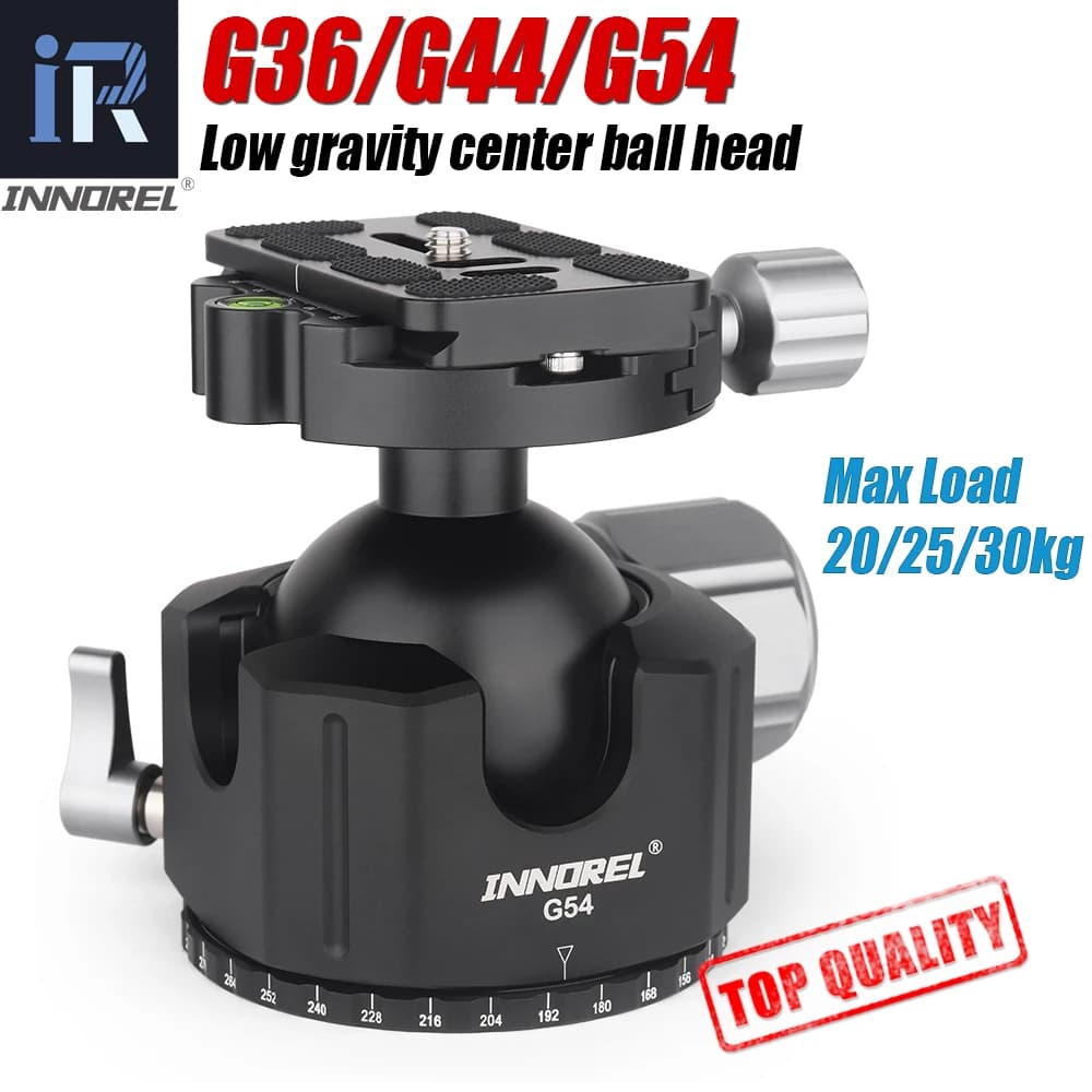 INNOREL G54/G44 testa professionale per treppiede testa a sfera a gravità centrale bassa testa a sfera panoramica Arca Swiss QR Plate per fotocamera DSLR