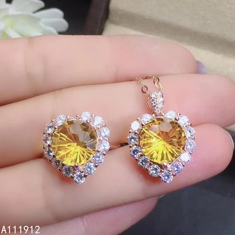 KJJEAXCMY fine jewelry Citrino 925 sterling silver delle donne del pendente della collana della catena set anello popolare
