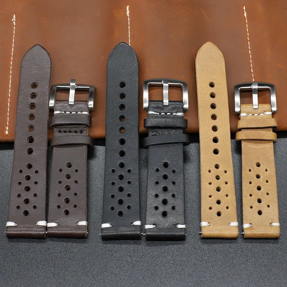 Cow Leather Porous Watch Band 18mm 20mm 22mm 24mm Bracelet Accessories Hollow Design for Men Women Watch Strap Replacement Belt