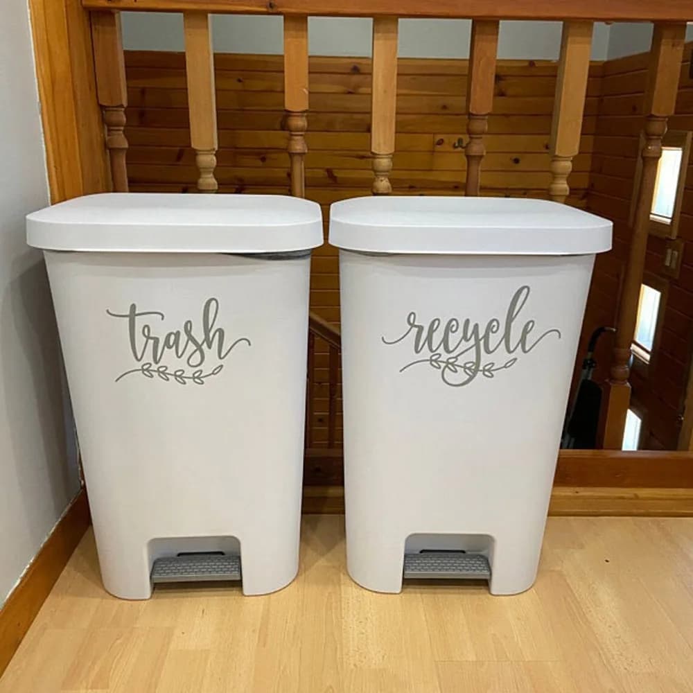 2 pezzi cestino e riciclare etichetta bidone della spazzatura ruota decalcomania adesivo Garage cucina organizzatore vinile decorazioni per la casa