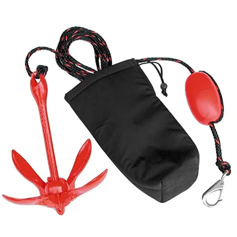 Ancora Rossa Galvanizzata per Barca a Vela da Pesca 3.5lbs con Corda Marina Kit Completo Pieghevole