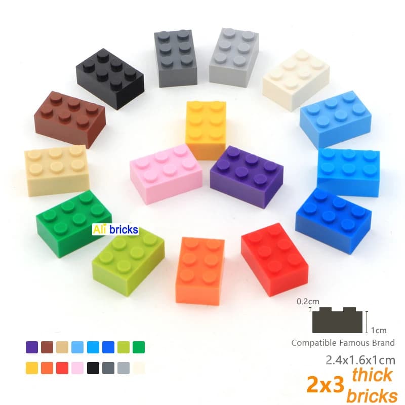 250pcs blocchi di costruzione fai da te figure spesse mattoni 2x3 punti giocattoli educativi in plastica per bambini taglia compatibile con 3002