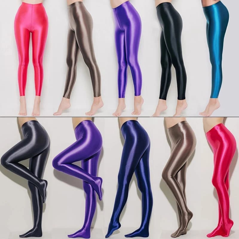 Collant opaco lucido in raso Calze sexy Leggings yoga lucidi Sport Donna Fitness Collant a vita alta giapponese setoso oleoso