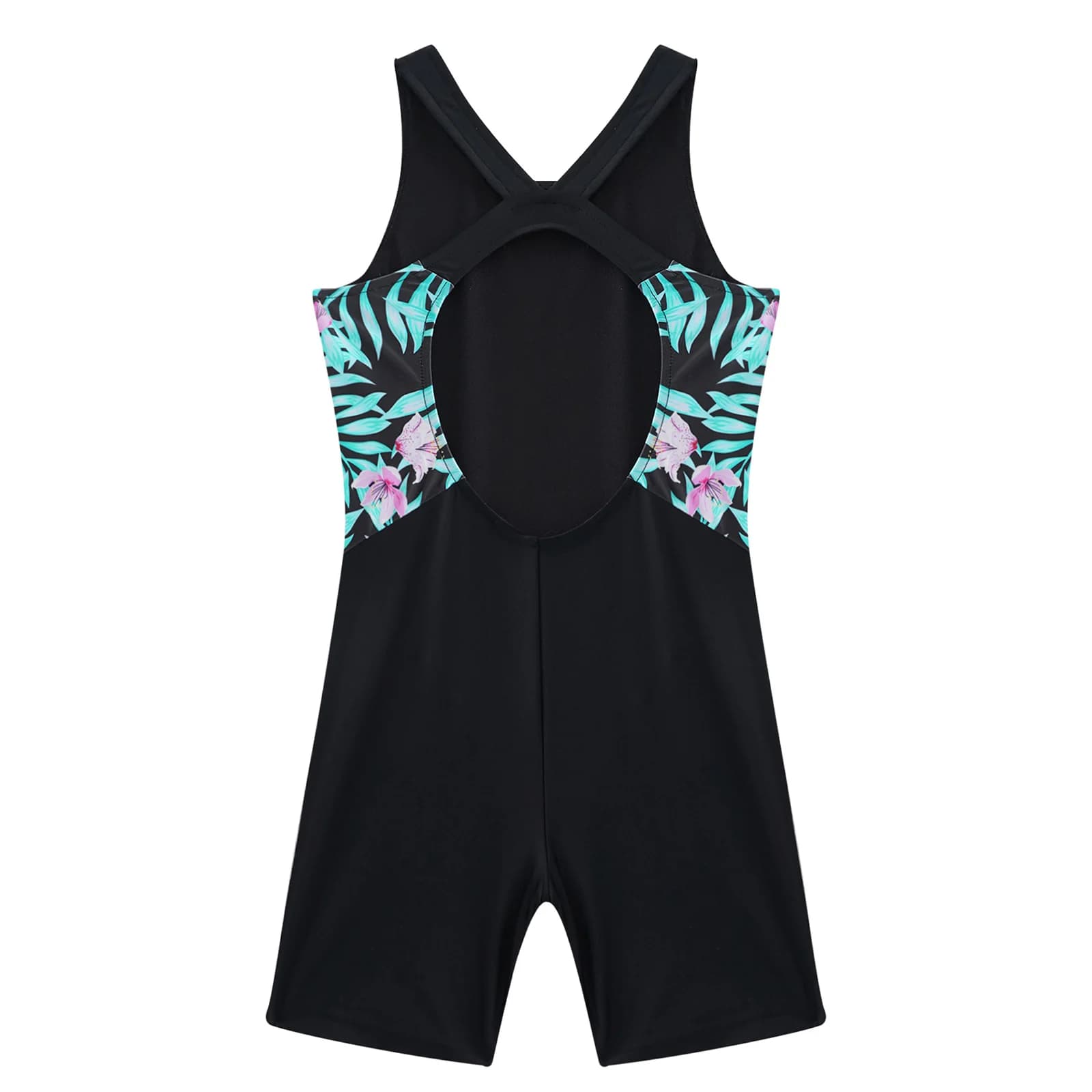 Girls Swimming Jumpsuit Kids One Piece Sports Swimsuit Shorty Unitard Racerback Athletic Training Bathing Suit Printed Swimwear