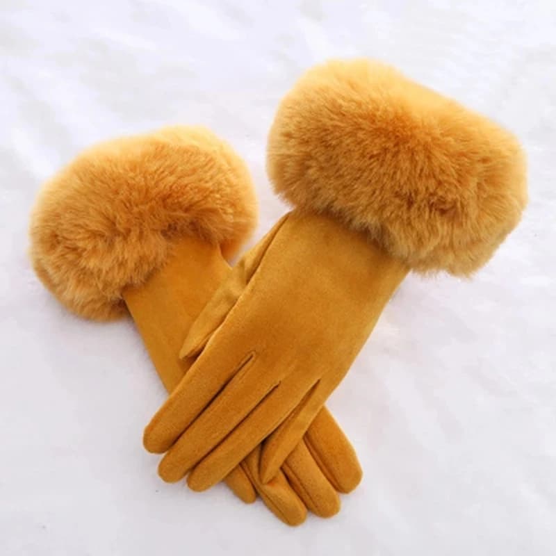 Guanto da guida in pelle scamosciata da polso in pelliccia sintetica da donna guanto da guida invernale caldo peluche spesso dito pieno ciclismo guanto nero H92