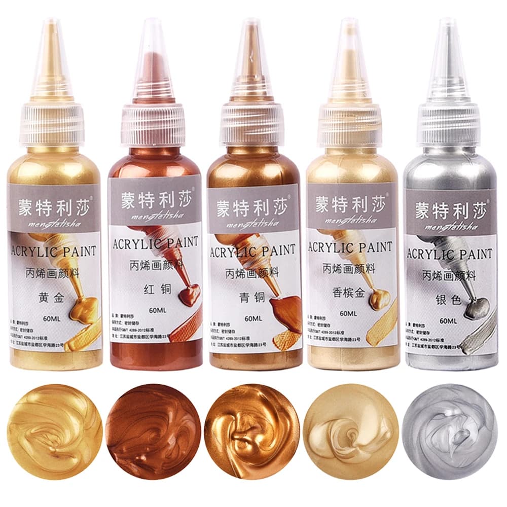 60ml Acrylic Paint Metallic Gold Silver Copper For Epoxy Resin Jewelry Making Plaster Doll Handmade DIY Colorant Pigment
