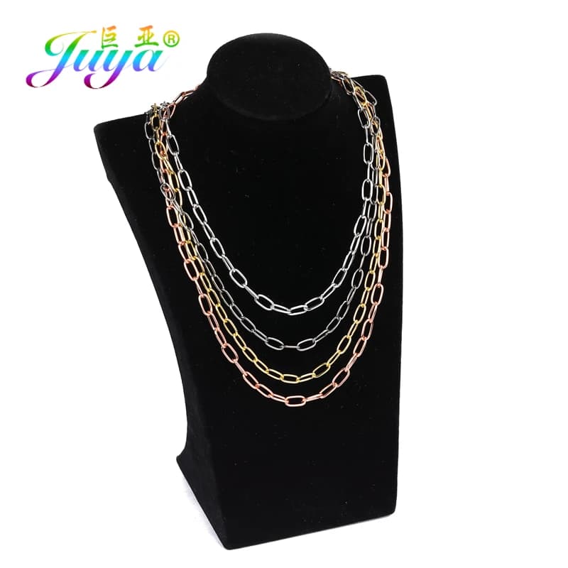 Juya 18K Real Gold Plated Mesh Cuba Chains Accessories For Handmade Carabiner Screw Clasps Punk Pendant Jewelry Making Supplies