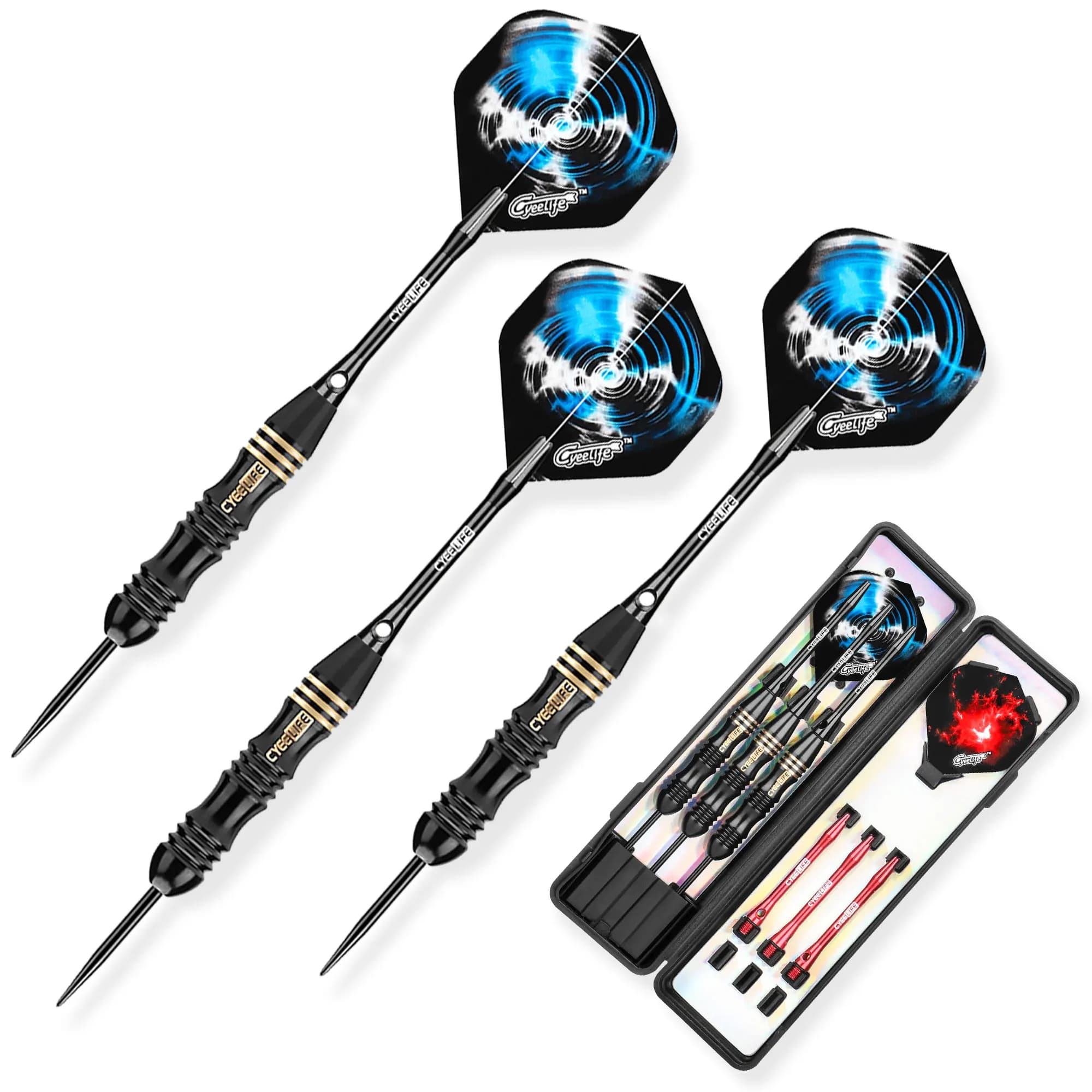 Set di freccette CyeeLife da 24 g con punta in acciaio professionale con Cace, aste in alluminio + voli aggiuntivi