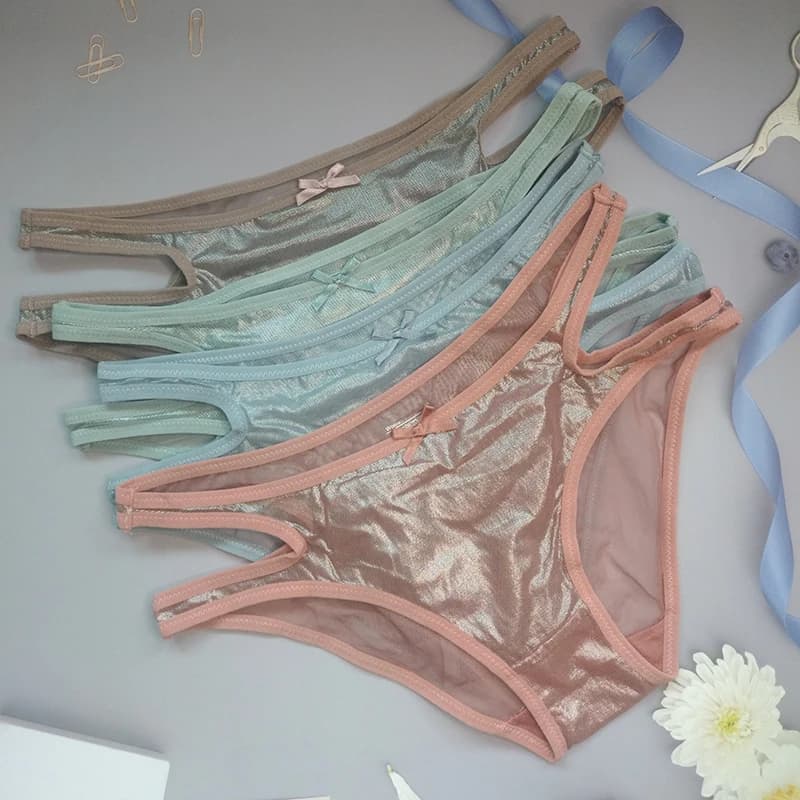 Sexy Women's Panties Hollow Mesh Transparent Lingerie Briefs Shiny Temptation Luxurious Women Underwear Low Waist Female Thongs