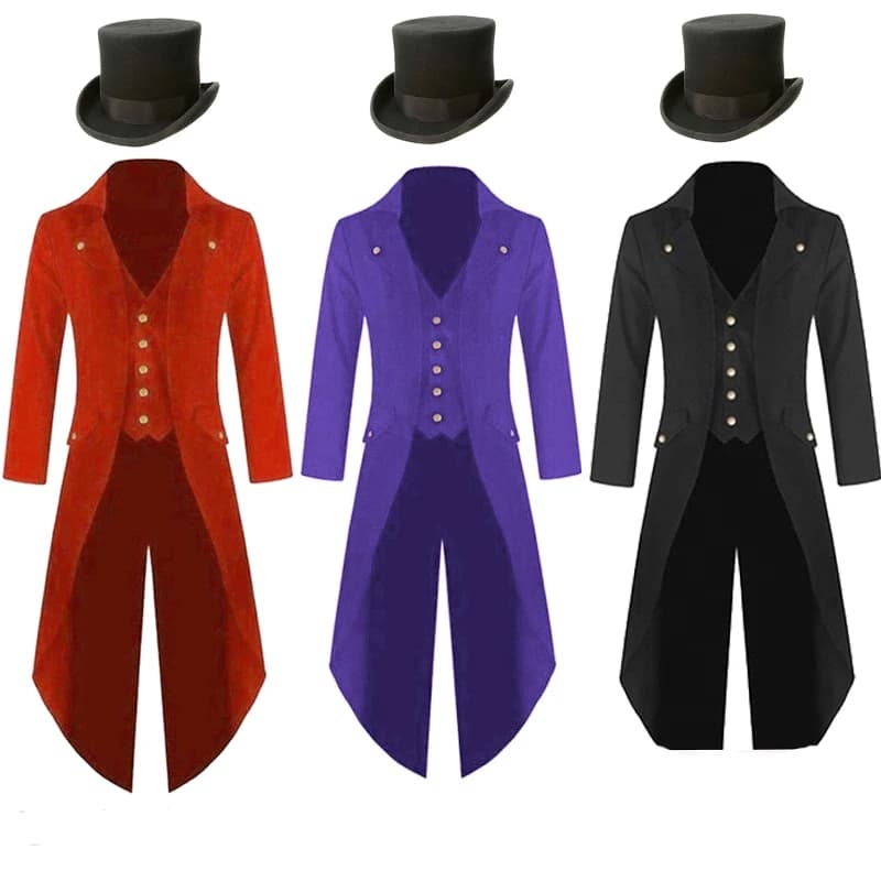 Plus Size 5XL Costume Steampunk medievale da uomo Giacca da frac vintage Cappotto da mago gotico Ringmaster con cappello magico