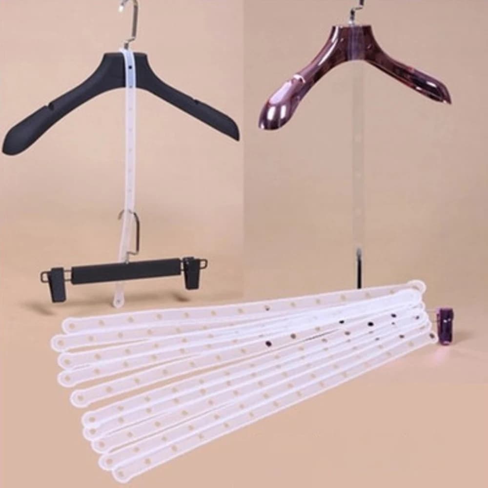 Striscia di collegamento per appendiabiti da 10 pezzi con foro per appendiabiti Supporto per appendiabiti trasparente Striscia per appendere pantaloni Clip per appendere