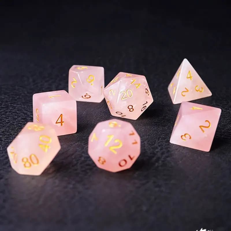 Quarzo rosa naturale gemme di dadi incidere numero dadi poliedrici intaglio dadi di pietra per DND RPG COC collezione di giochi da tavolo