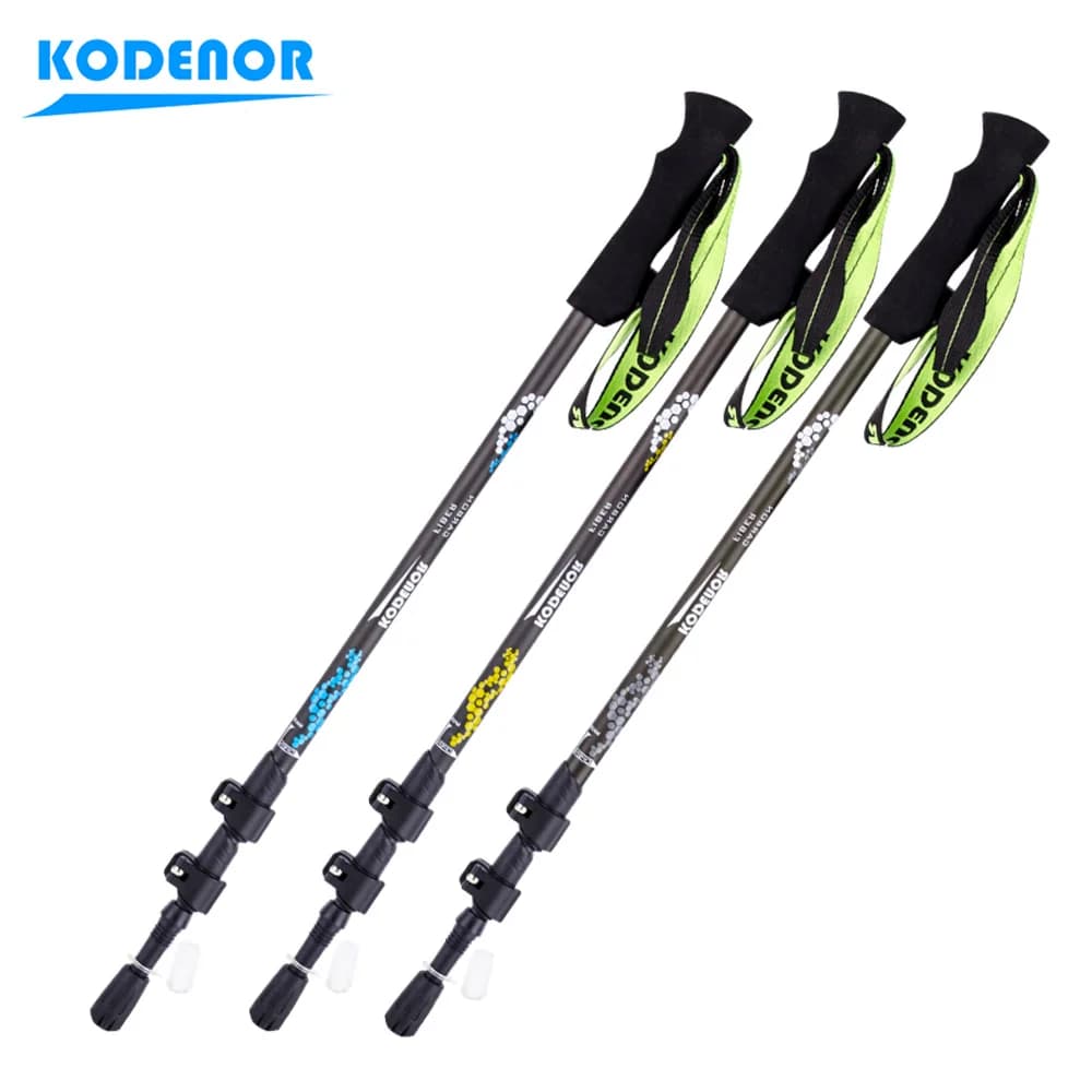 1 piece 170g folding walking stick telescopic KODENOR hiking stick carbon fiber trekking 3 sections outdoor lock Alpenstock climbing