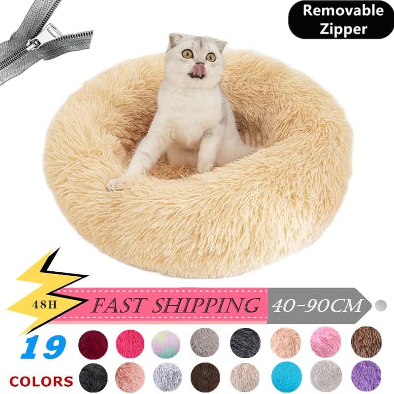 Cuccia lavabile con cerniera rimovibile Letto per cani da compagnia Peluche lungo Letto per animali super morbido Ciambella Comodo e calmante Tappetini per gatti morbidi e caldi