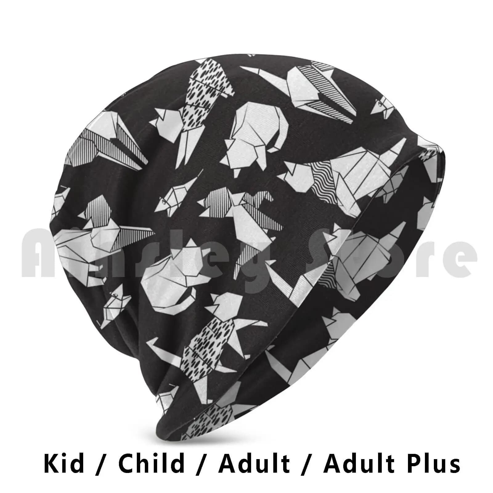 Origami Kitten Friends Black Background White Coloring Paper Cats Beanies Pullover Cap Comfortable Cat