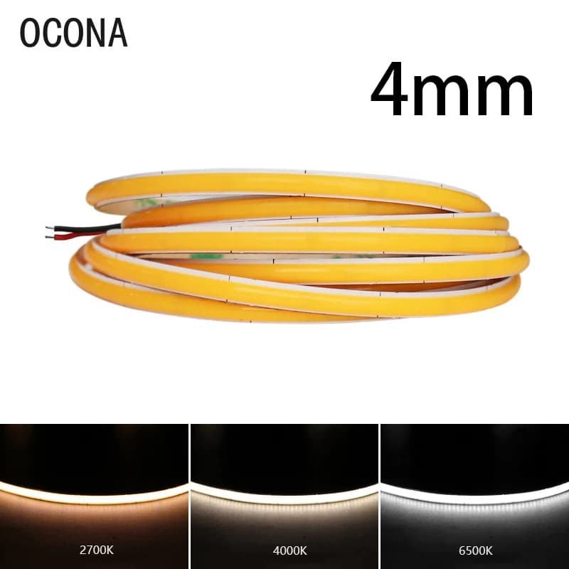 Strisce LED COB strette da 4 mm per la decorazione della stanza della parete dell'auto 12V 24V 480LED Barra luminosa a nastro bianco caldo freddo Nastro 5000K dimmerabile