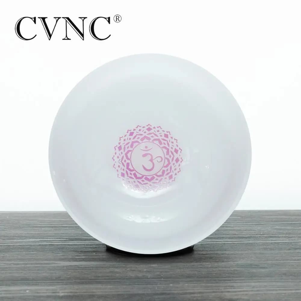 CVNC 8 Inch B Note Chakra Design Frosted Quartz Crystal Singing Bowl Pattern Energy Crown Chakra for sound healing meditation
