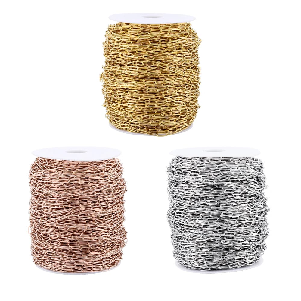 Catena in acciaio inossidabile da 2 metri e 3 dimensioni Catena portacavi Rolo in oro per collana fai da te Bracciale Portafoglio Creazione di gioielli Accessori