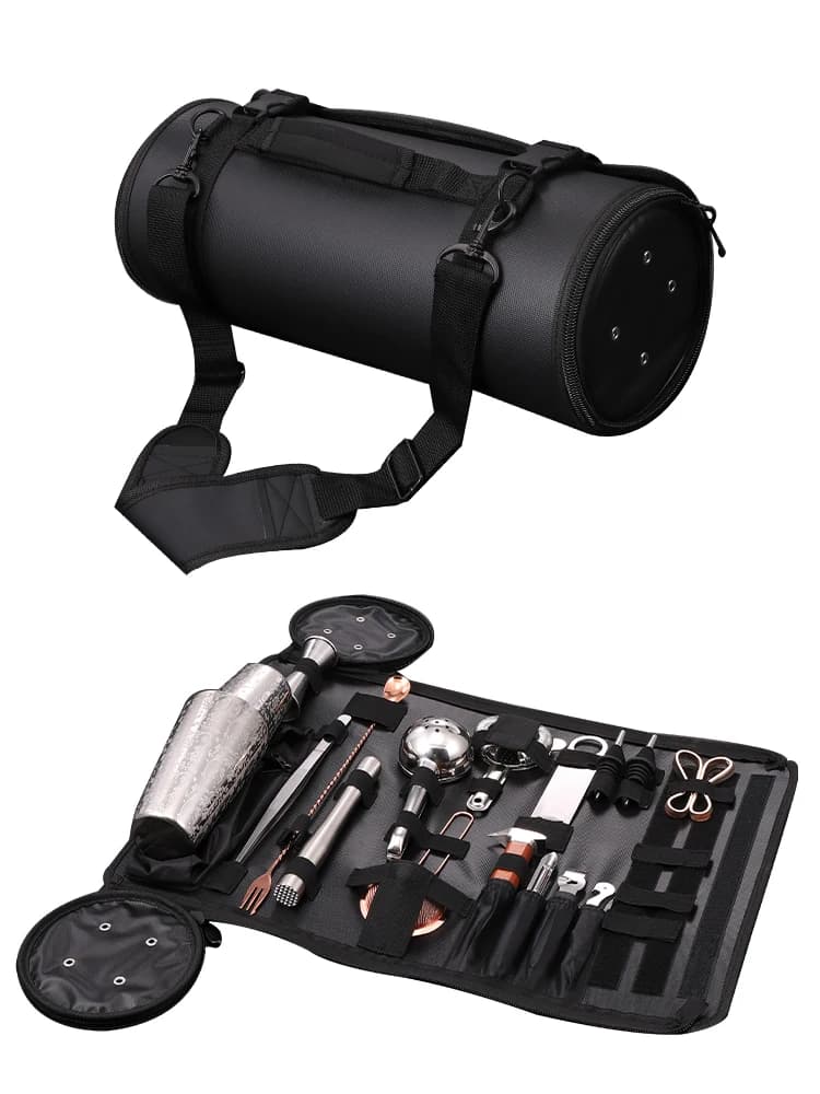 Set Shaker con Borsa Portaoggetti, Kit Cocktail in Acciaio Inox, Set da Bar Portatile per Barman